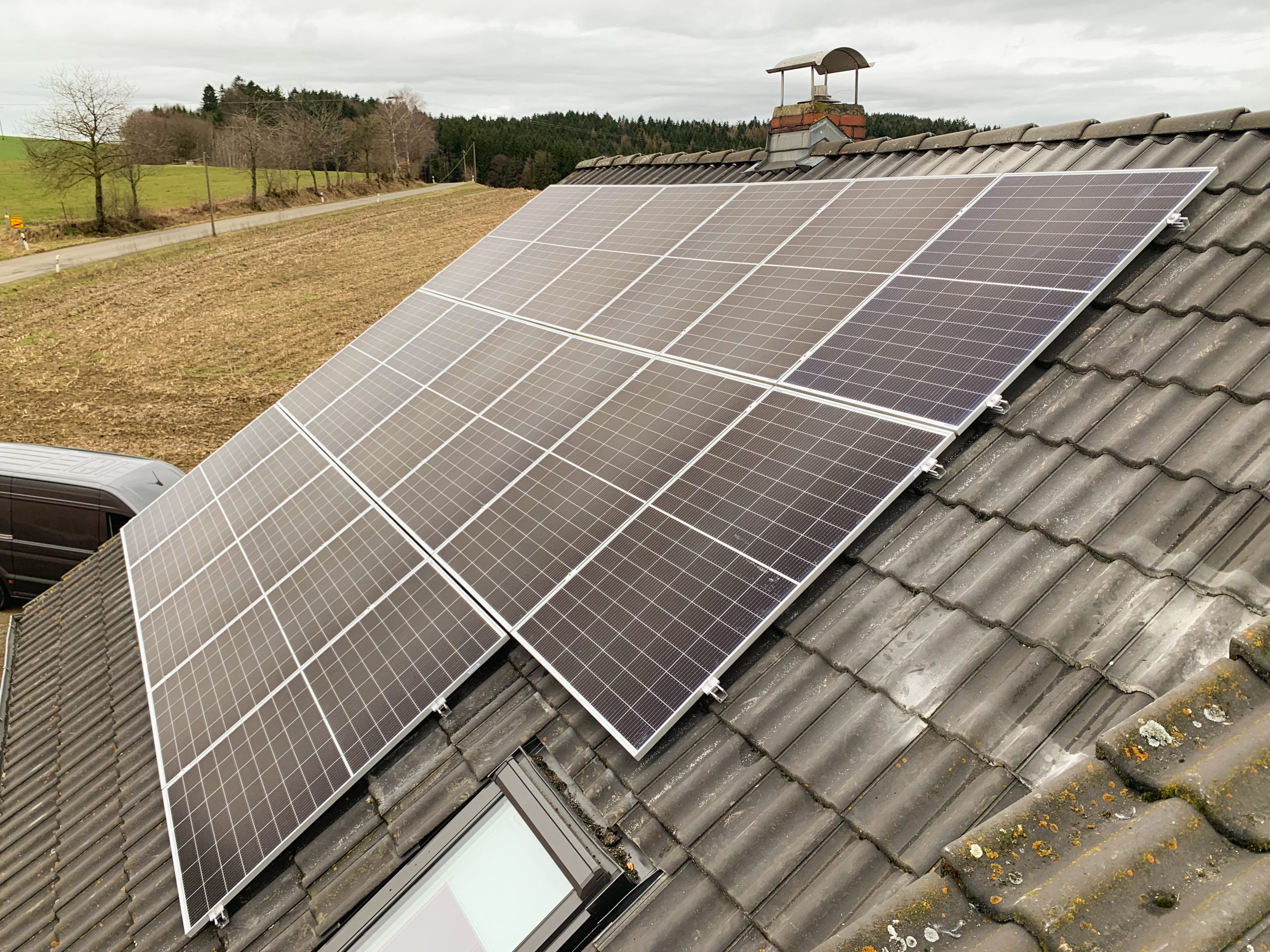 Solar modules installed on the roof of a private house